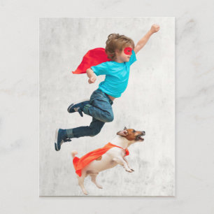 Boy and Dog Superheroes Postkarte