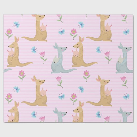 Boy and Girl Kangaroo Baby Geschenkpapier (Flach)