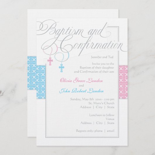 Boy and Girl Taufe & Bestätigung Einladung (Vorne/Hinten)