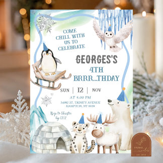 Boy Arctic Animals Birthday Party Invitation Einladung