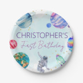 Boy Astronaut Gold Blue Rocket Ship Planet Pappteller (Vorderseite)