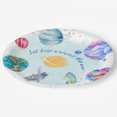 Boy Astronaut Gold Blue Rocket Ship Planet Pappteller (Schrägansicht)