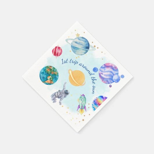 Boy Astronaut Gold Blue Rocket Ship Planet Serviette (Ecke)