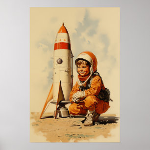 Boy Astronaut Retro-Stil Poster