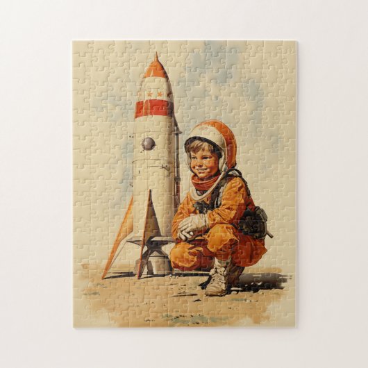 Boy Astronaut Retro-Stil Puzzle (Vertikal)