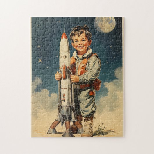 Boy Astronaut Retro-Stil Puzzle (Vertikal)
