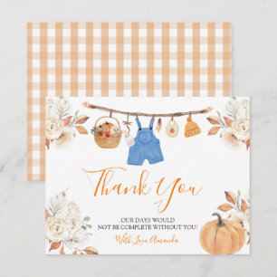 Boy Autumn Clothes Pumpkin Fall Baby Showdusche Dankeskarte
