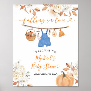 Boy Autumn Kleithes Pumpkin Baby Dusche Willkommen Poster