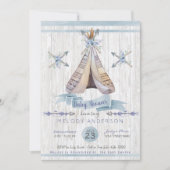 Boy Baby Blue Dusche Boho Chic Teepee & Arrows Einladung (Vorderseite)