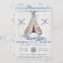 Boy Baby Blue Dusche Boho Chic Teepee & Arrows