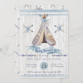 Boy Baby Blue Dusche Boho Chic Teepee & Arrows Einladung