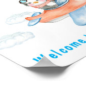 Boy Baby Dusche Airplane Blue Pinguin Poster (Ecke)