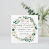 Boy Baby Dusche Blau n White Roses Leaf Wreath Einladung (Stehend Vorderseite)