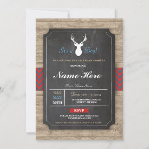 Boy Baby Dusche Holz Rustic Antler Stag Einladung