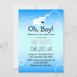 Boy Baby Dusche Niedlich Elephant & Bubbles Einladung