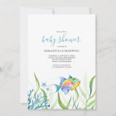 Boy Baby Dusche Wasserfarbe Niedliche Fische Einladung (Vorderseite)