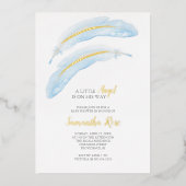 Boy Baby Dusche Watercolor Blue Feather Folieneinladung (Vorderseite)