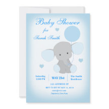 Boy Baby Duwer Blue Elephant Einladung