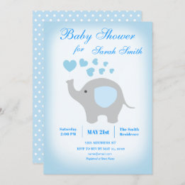 Boy Baby Duwer Blue Elephant Einladung