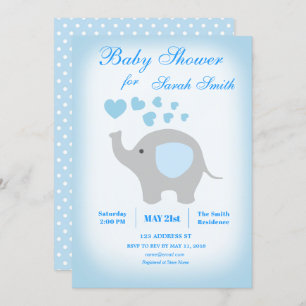 Boy Baby Duwer Blue Elephant Einladung