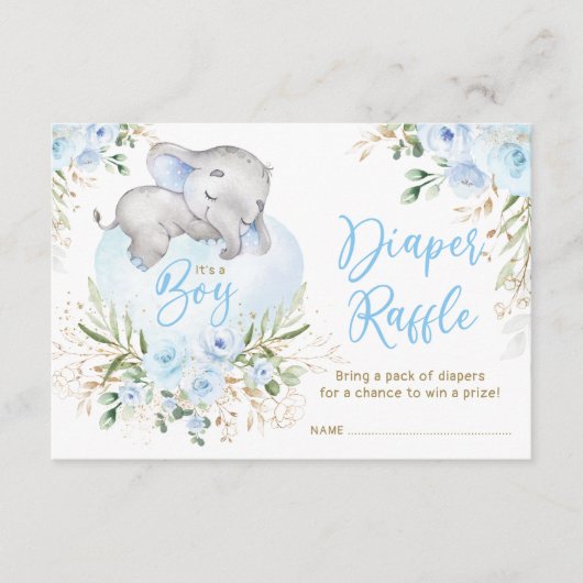Boy Baby Elephant Blue Rose Diaper Raffle Begleitkarte (Vorderseite)