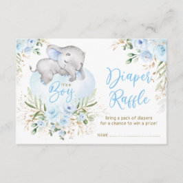 Boy Baby Elephant Blue Rose Diaper Raffle Begleitkarte