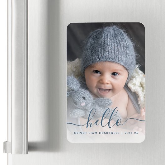 Boy Baby Foto Blue Hello Birth Ankündigung Magnet