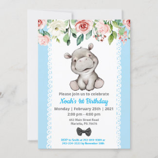 Boy Baby Hippo Geburtstagsparty Einladung