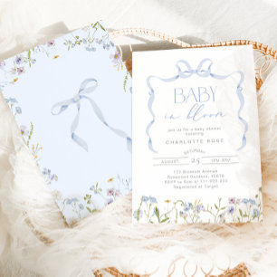 Boy Baby in Bloom Blue Bow Blumendusche Einladung
