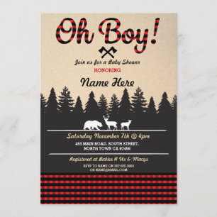 Boy Baby Lumberjack Baby Dusche Red Invite Einladung