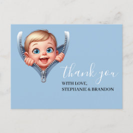 Boy Baby Peeking out Baby Dusche Danke Postkarte