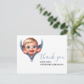 Boy Baby Peeking out Baby Dusche White Danke Postkarte (Stehend Vorderseite)