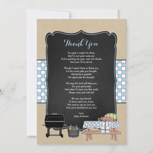 Boy Baby Q danke dir ein Gedicht / GRILLEN Babydus Einladung (Vorderseite)