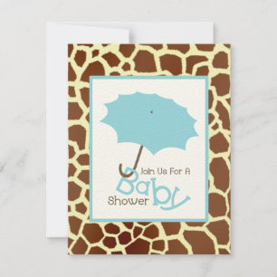 Boy Baby Shooter - Blue Umbrella & Giraffe Print Einladung
