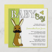 Boy Baby Shooter Niedlich Bunny mit Mustache - Gre Einladung (Vorne/Hinten)