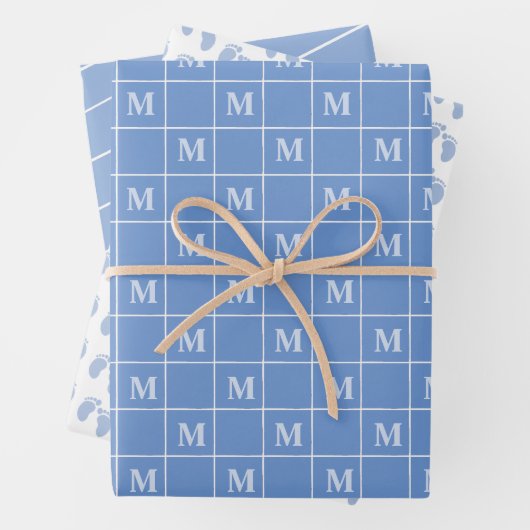 Boy Baby Shooter Personalisiert Monogram Footprint Geschenkpapier Set (Beispiel)