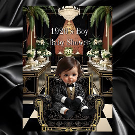 Boy Baby Shower 1920s Art deco Room black gold Einladung