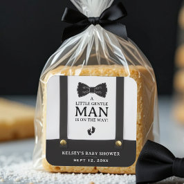 Boy Baby Shower A Little Gentleman Suspenders Quadratischer Aufkleber