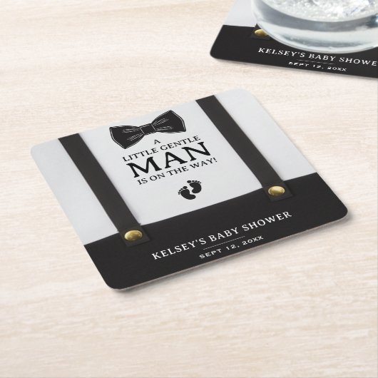 Boy Baby Shower A Little Gentleman Suspenders Rechteckiger Pappuntersetzer (angewinkelt)