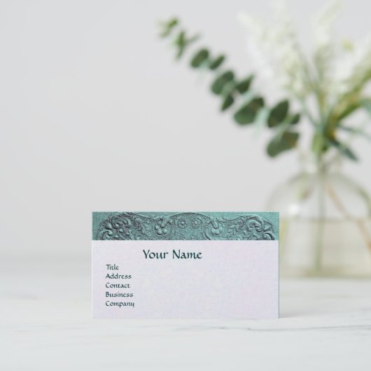 BOY BABY SHOWER ANTIQUE BLUE FLORAL MONOGRAM VISITENKARTE (Stehend Vorderseite)