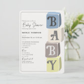 Boy Baby Shower Blocks Blue Einladung (Stehend Vorderseite)