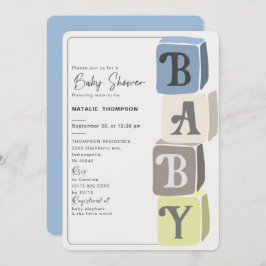 Boy Baby Shower Blocks Blue Einladung