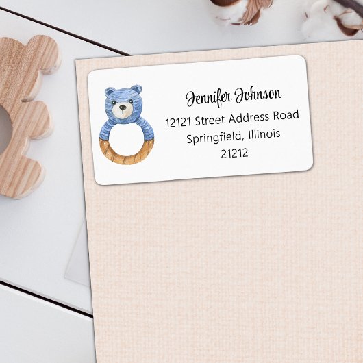 Boy Baby Shower Blue Bear Rücksendeadresse Adressaufkleber