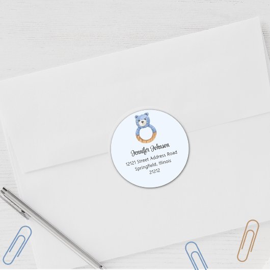 Boy Baby Shower Blue Bear Rücksendeadresse Runder Aufkleber