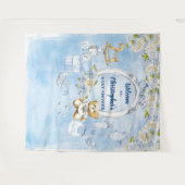 Boy Baby Shower Blue Blumen Teddy Bären Hintergrun Wandteppich (Vorderseite (Horizontal))