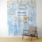 Boy Baby Shower Blue Blumen Teddy Bären Hintergrun Wandteppich (Beispiel)