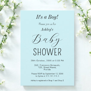Boy Baby Shower Blue Elegante Einladung