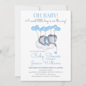 Boy Baby Shower Blue Elephant auf Cloud Einladung (Vorderseite)