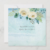 Boy Baby Shower Blue n White Roses Leaf Wreath Einladung (Rückseite)