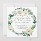 Boy Baby Shower Blue n White Roses Leaf Wreath Einladung (Vorderseite)